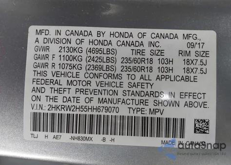 2017 Honda Cr-V Ex z USA, uszkodzony, nr VIN 2HKRW2H55HH679070